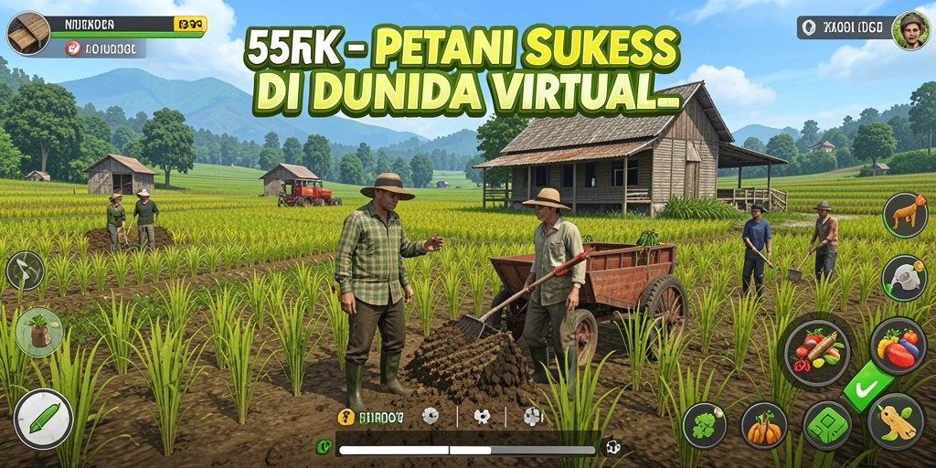 Tampilan gameplay 55RK dengan aktivitas bertani yang seru.