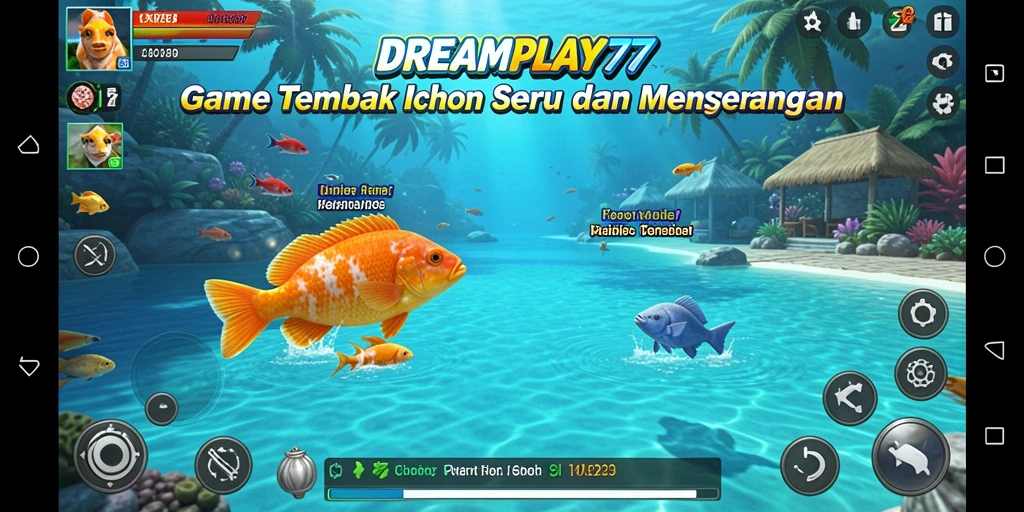 Screenshot menunjukkan gameplay menembak ikan yang menarik di DREAMPLAY77.