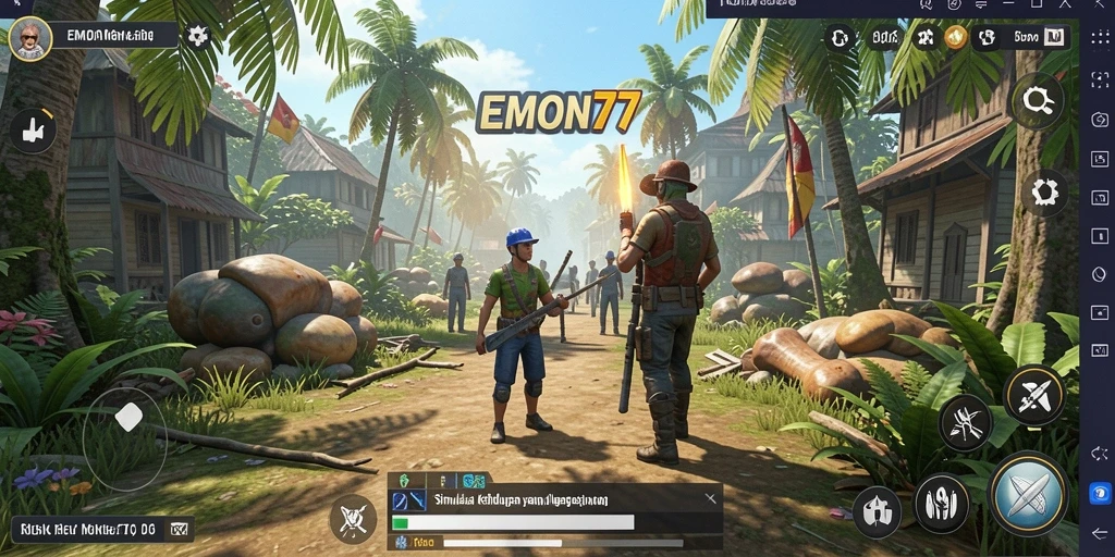 Tangkapan layar utama EMON77 menampilkan gameplay simulasi yang mendetail.
