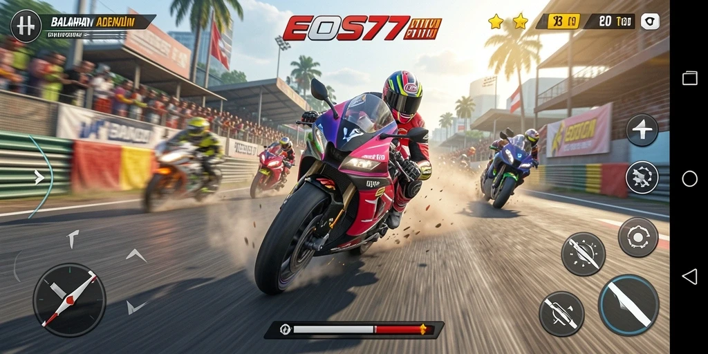 Gameplay seru balapan motor di trek yang menantang.