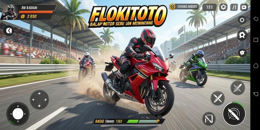 Tampilan gameplay seru dalam balapan motor yang mendebarkan.