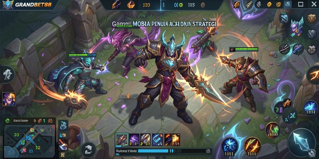 Tampilan gameplay seru di GRANDBET88 dengan aksi MOBA yang mengesankan.