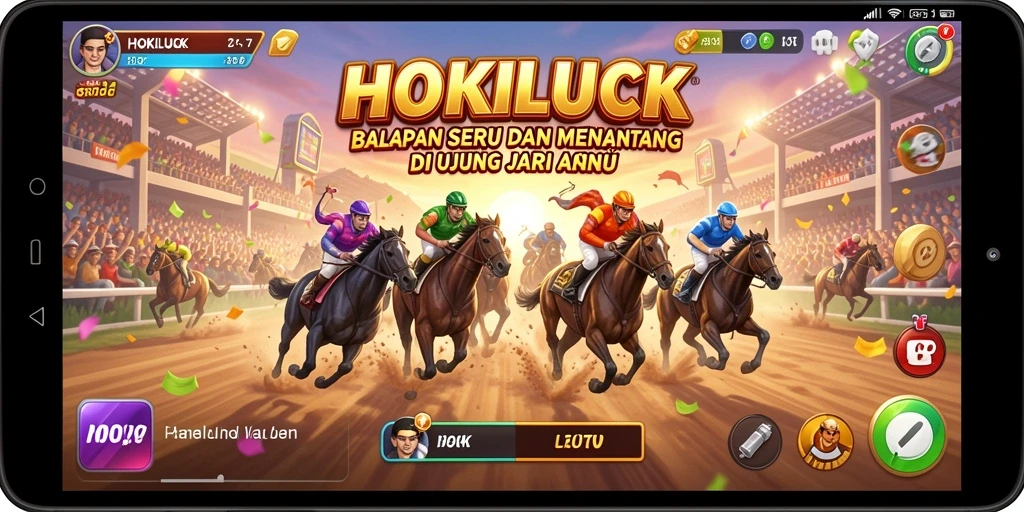 Tampilan gameplay utama HOKILUCK dengan aksi balapan seru.