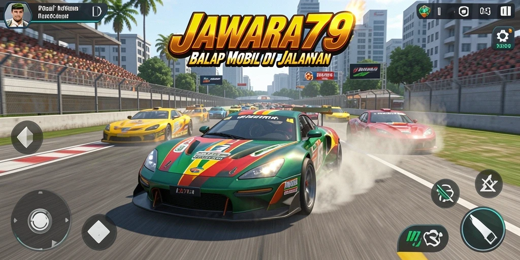 Screenshot JAWARA79 menampilkan aksi balapan yang intens dan menegangkan.