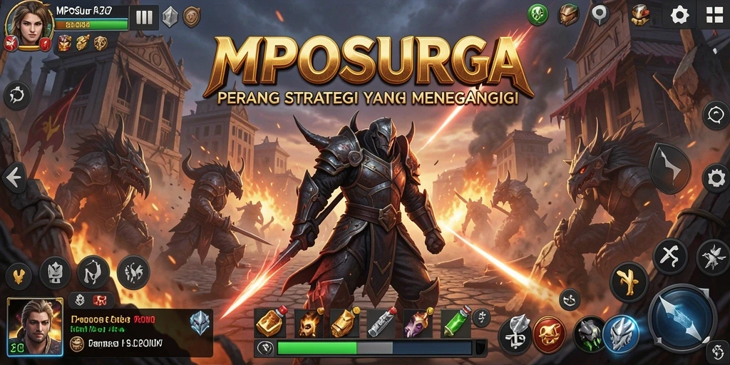 Tampilan gameplay MPOSURGA menunjukkan strategi seru di medan pertempuran.