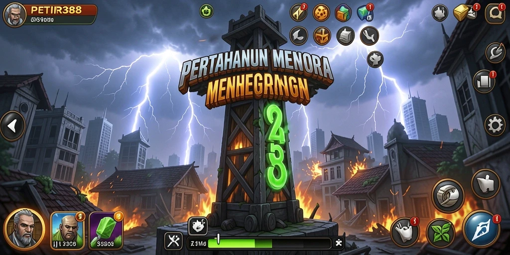 Tampilan menarik dari gameplay PETIR388 dalam pertarungan Tower Defense.
