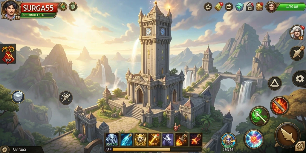 Screenshot SURGA55 menampilkan aksi intens di gameplay Tower Defense.