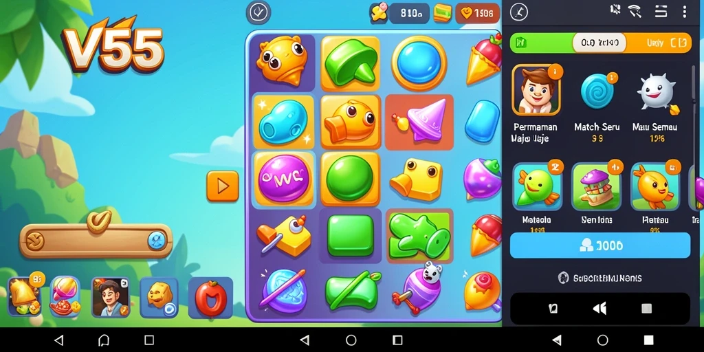Tampilan gameplay seru dalam game Match-3 VV55.